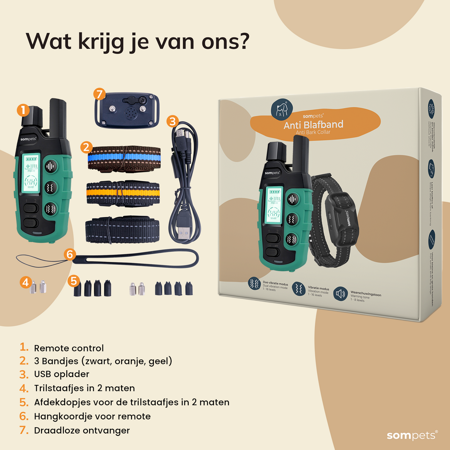 Sompets® Anti Blafband met Afstandsbediening RS2 – Blafband voor Honden – Anti Blaf Apparaat Zonder Schok – Oplaadbaar & Waterdicht – Met Geluid & Vibratie – Opvoedingshalsband – Incl. E-book & 2 Extra Halsbanden– Groen