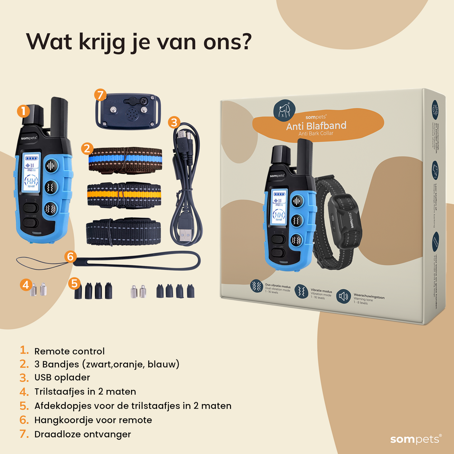Sompets® - Anti Blafband met Afstandsbediening 3-in-1 - Voor Kleine en Grote Honden - Anti Blaf Apparaat - Zonder Schok - Opvoedingshalsband - Blauw