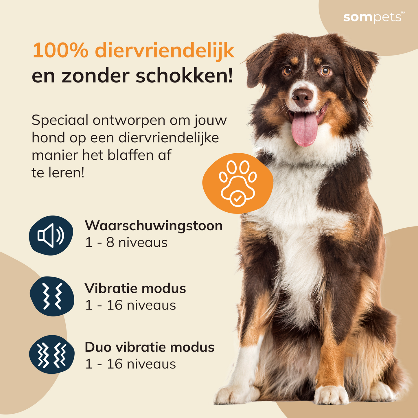 Sompets® - Anti Blafband met Afstandsbediening 3-in-1 - Voor Kleine en Grote Honden - Anti Blaf Apparaat - Zonder Schok - Opvoedingshalsband - Oranje