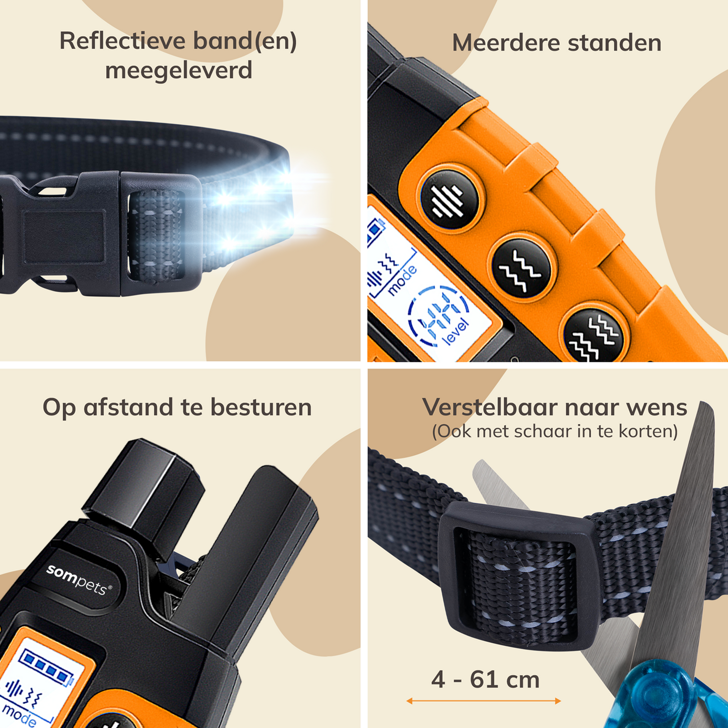 Sompets® - Anti Blafband met Afstandsbediening 3-in-1 - Voor Kleine en Grote Honden - Anti Blaf Apparaat - Zonder Schok - Opvoedingshalsband - Oranje