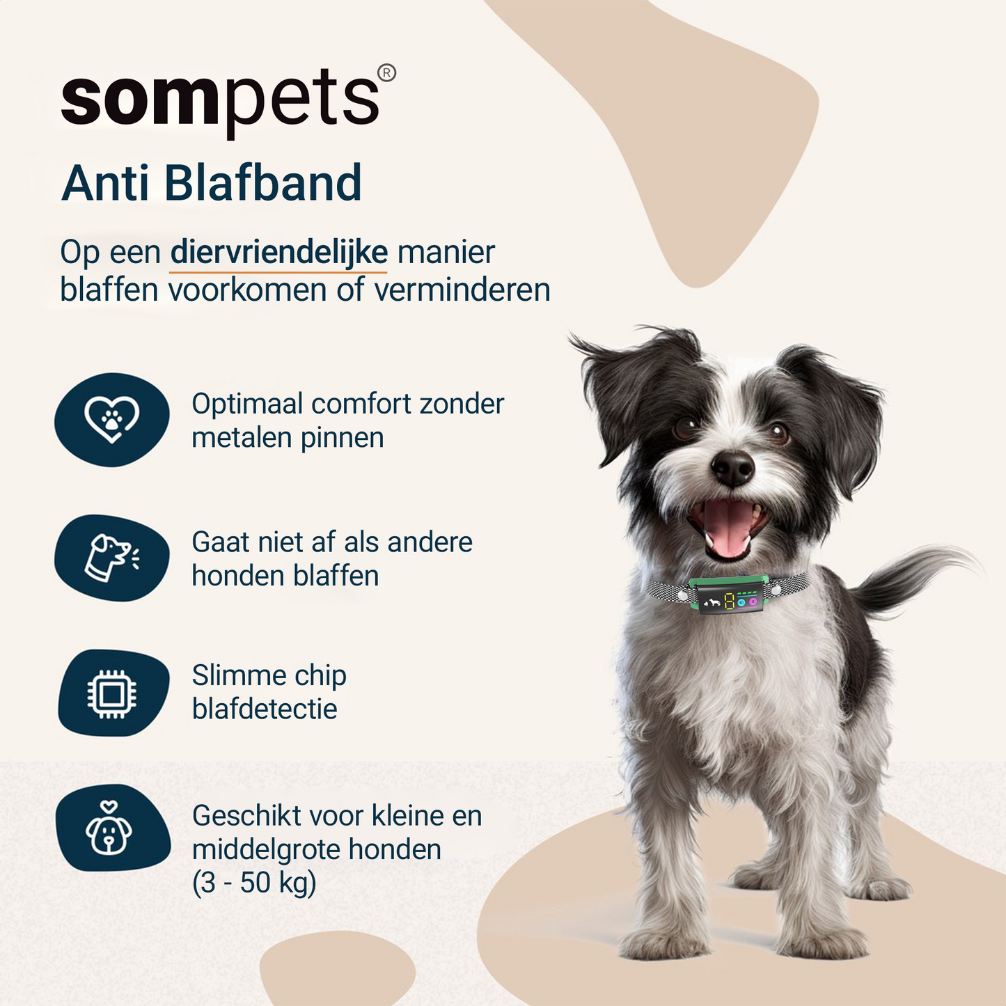 Sompets® Anti Blafband V20 - Anti Blaf Apparaat voor kleine en middelgrote honden - Opvoedingshalsband Zonder Schok - LED-display - Waterdicht - Oplaadbaar