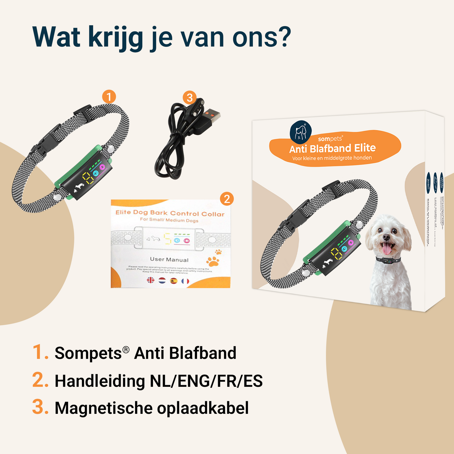 Sompets® Anti Blafband V20 - Anti Blaf Apparaat voor kleine en middelgrote honden - Opvoedingshalsband Zonder Schok - LED-display - Waterdicht - Oplaadbaar
