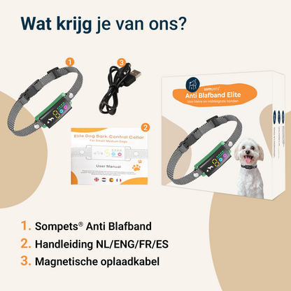 Sompets® Anti Blafband V20 - Anti Blaf Apparaat voor kleine en middelgrote honden - Opvoedingshalsband Zonder Schok - LED-display - Waterdicht - Oplaadbaar