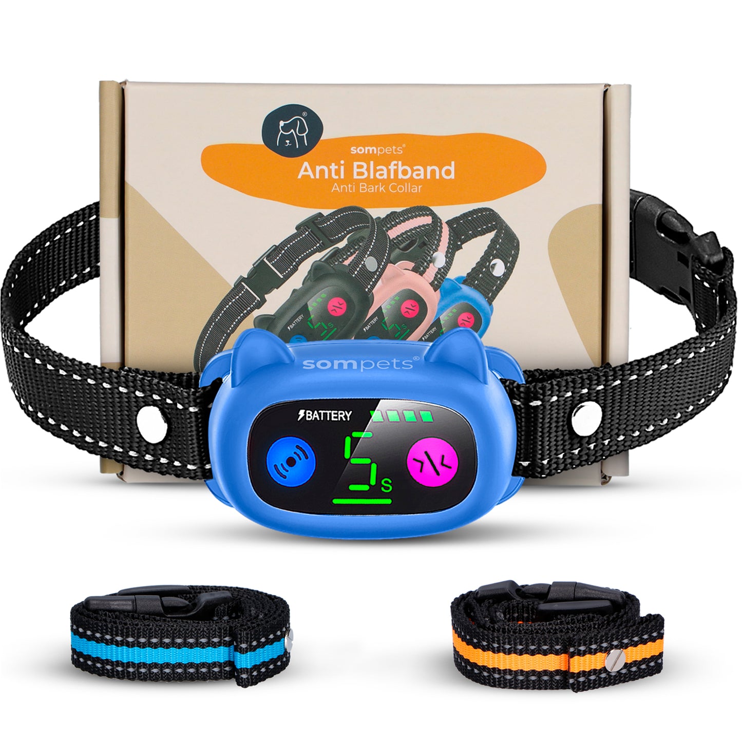 Sompets Anti Blafband Pro - Blafband voor honden - Automatische Blafdetectie - Premium Blafband - Anti Blaf Apparaat - Incl. E-book & 2 Extra Halsbanden - Blauw