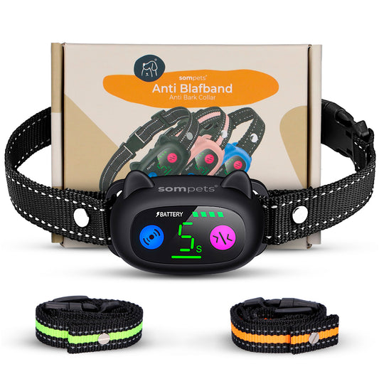 Sompets Anti Blafband Pro - Blafband voor honden - Automatische Blafdetectie - Premium Blafband - Anti Blaf Apparaat - Incl. E-book & 2 Extra Halsbanden - Zwart